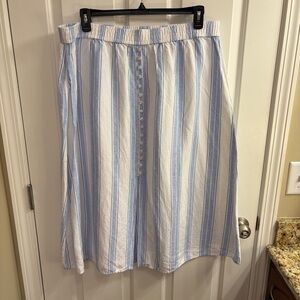 LOFT A-line Blue and White Linen Blend Midi Skirt XL